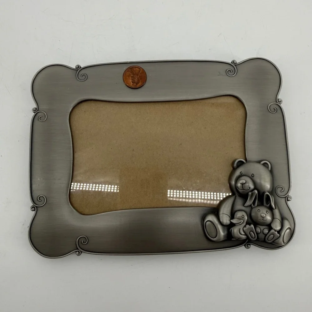 Green Tree Gallery Pewter Teddy Bear Bunny Duck 4x6 Picture Frame Silver Metal
